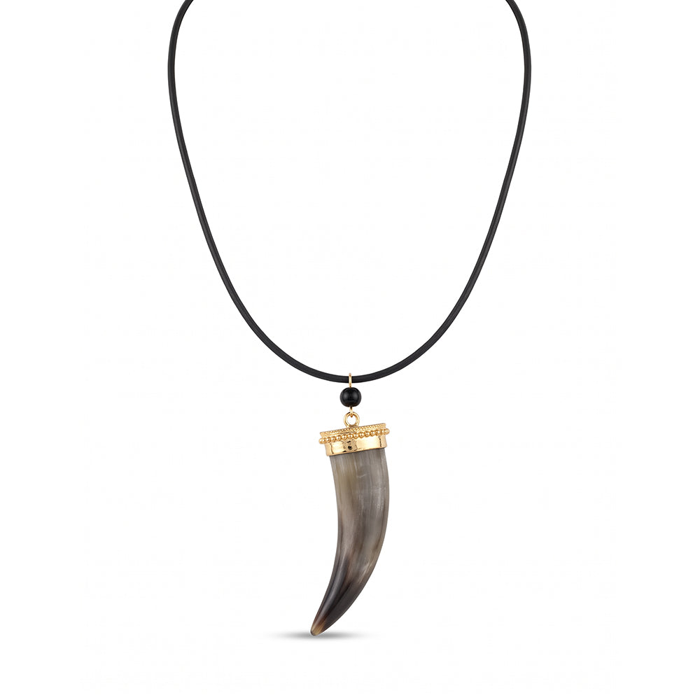 COLLANA LUNGA CON CORNO PENDENTE SU CORDINO