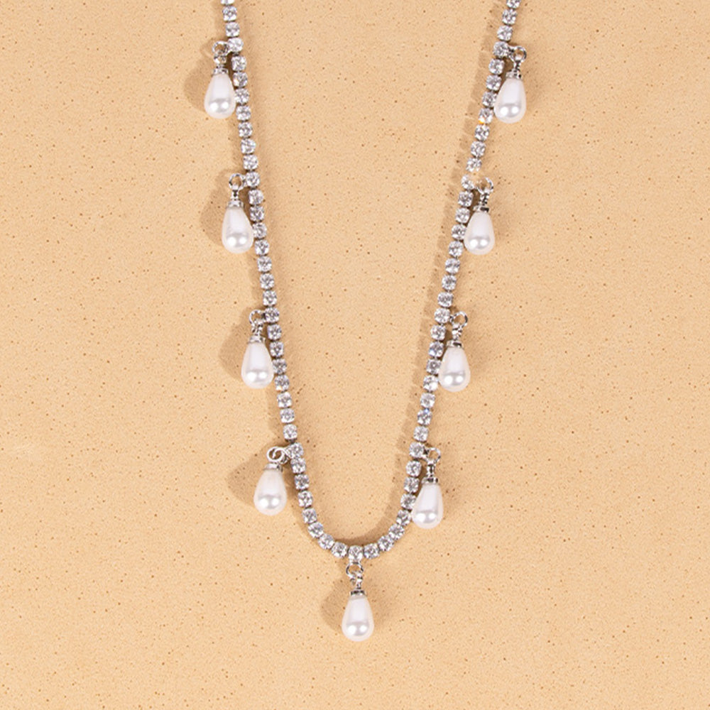 TENNIS-LIKE CHOKER NECKLACE WITH PEARL DANGLES