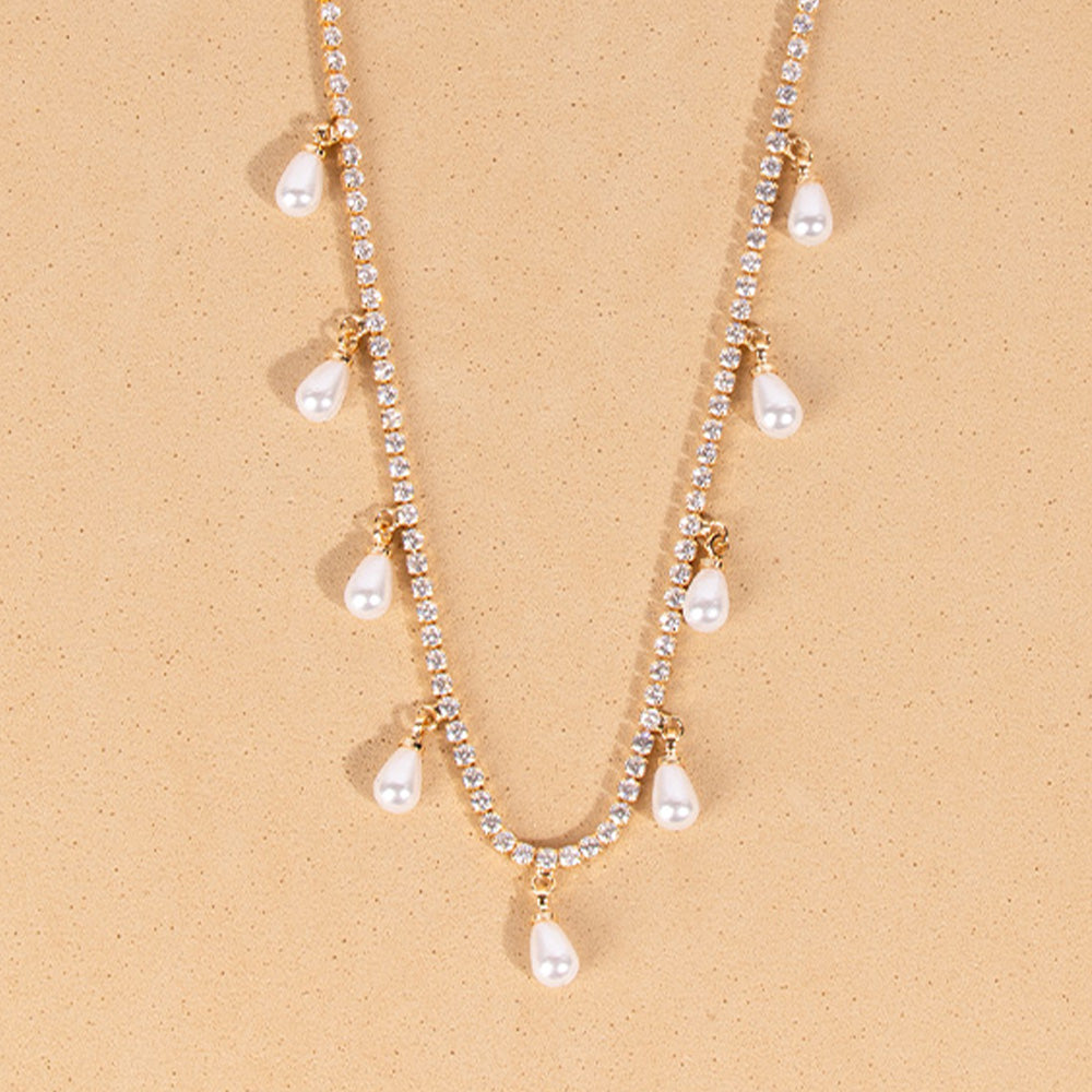 TENNIS-LIKE CHOKER NECKLACE WITH PEARL DANGLES