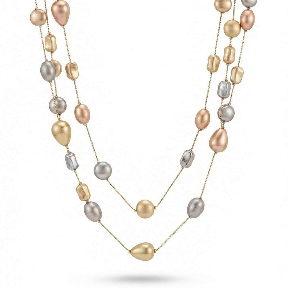 COLLANA GIROCOLLO MULTIFILO CON ELEMENTI SATINATI