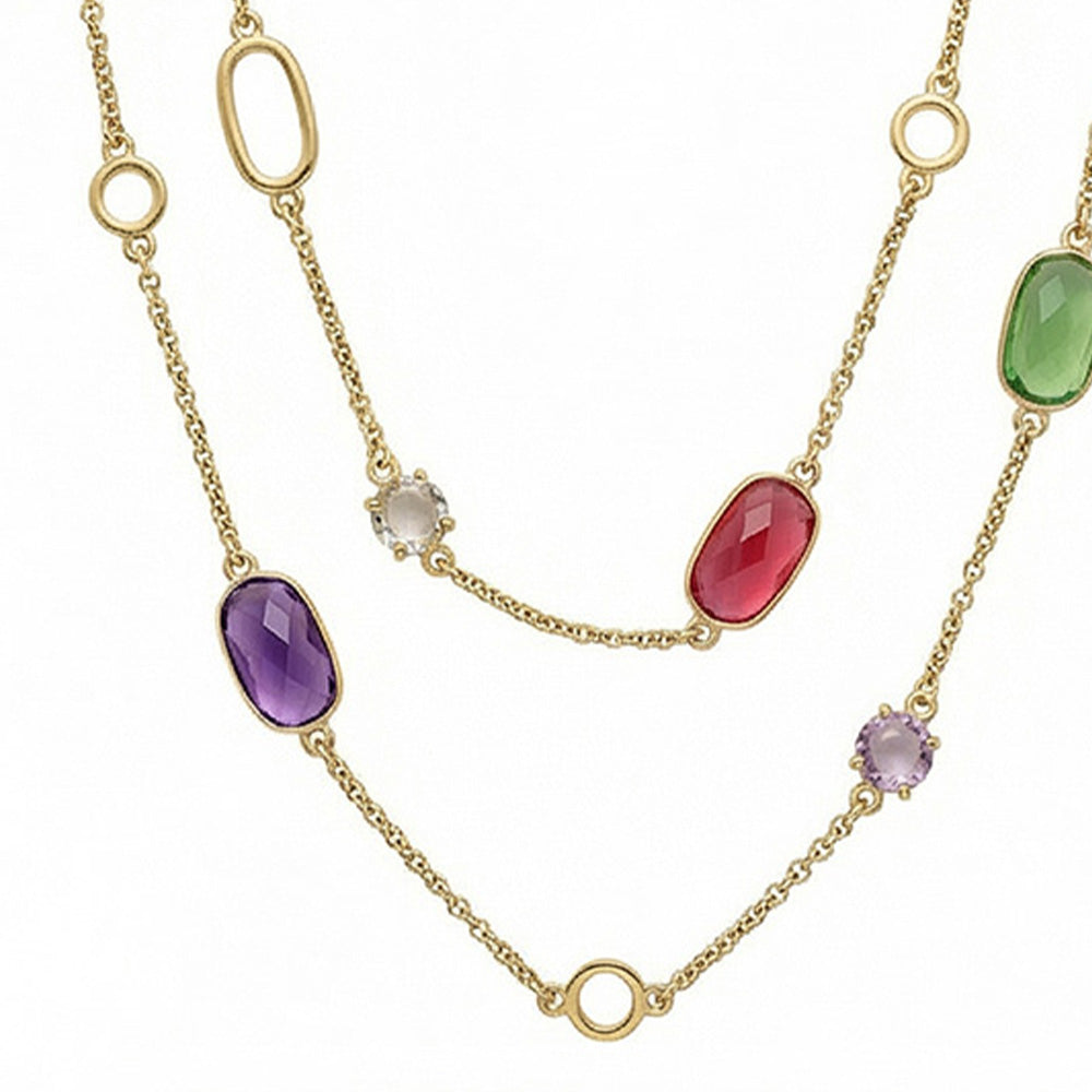 COLLANA LUNGA CON PIETRE ROTONDE E OVALI