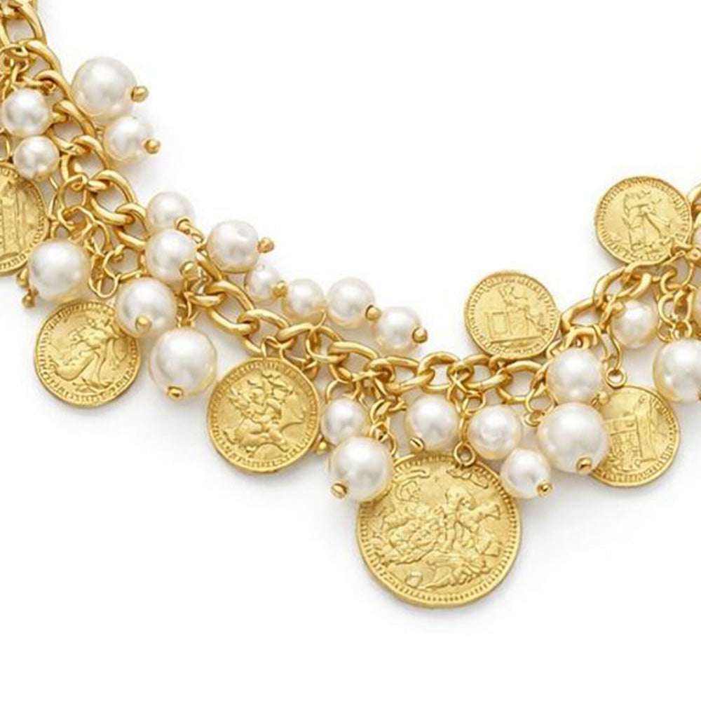 COLLANA GIROCOLLO CON MONETE E PERLE PENDENTI