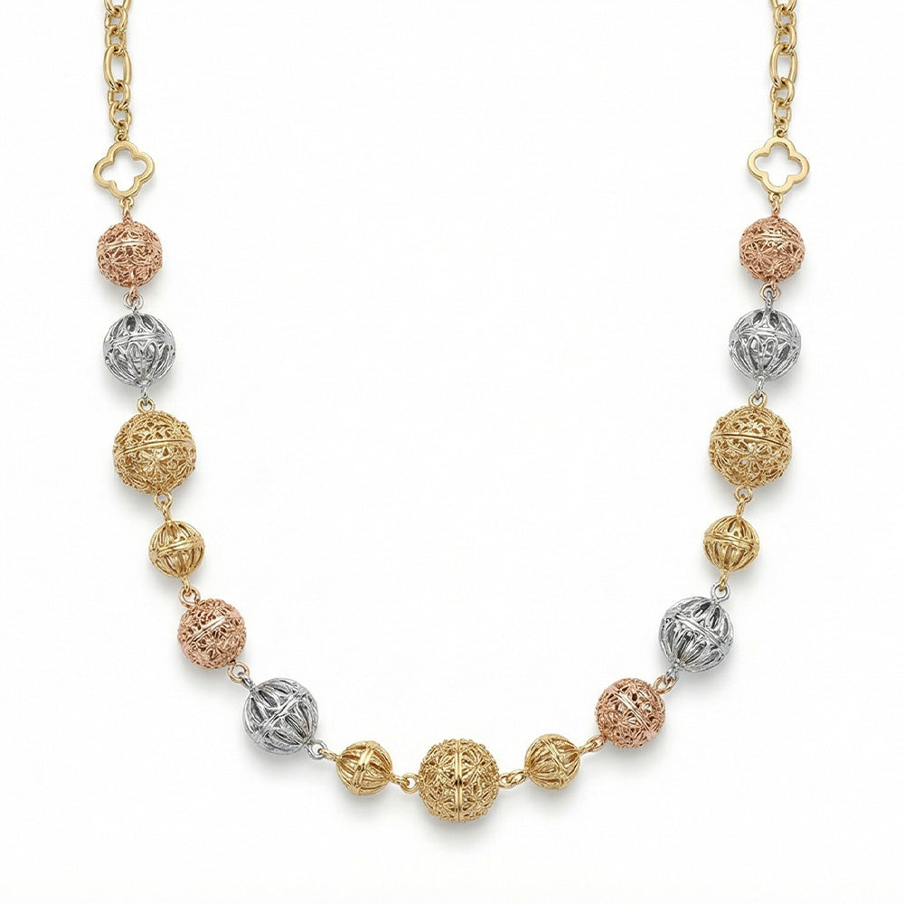 COLLANA LUNGA CON SFERE INTAGLIATE E CATENA