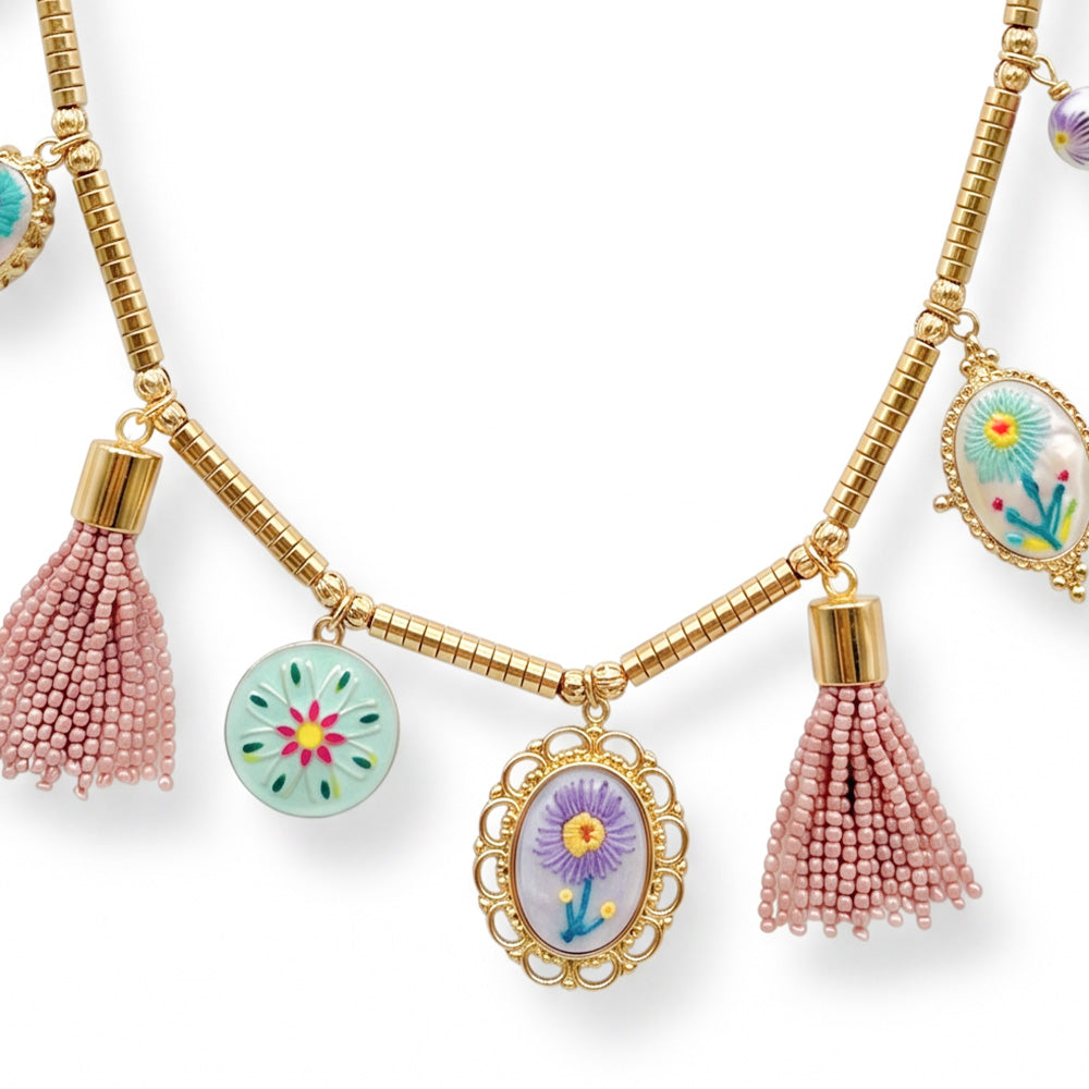 COLLANA GIROCOLLO PENDENTI DIPINTI DI DIVERSA FORMA