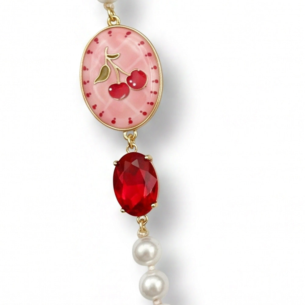 COLLANA LUNGA DI PERLE CON ELEMENTI OVALI CON DISEGNO