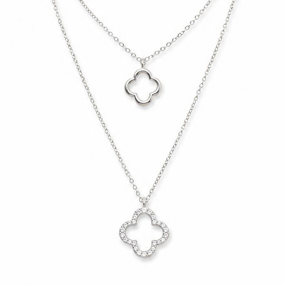 COLLANA A GIROCOLLO CON DOPPIO PENDENTE A QUADRIFOGLIO