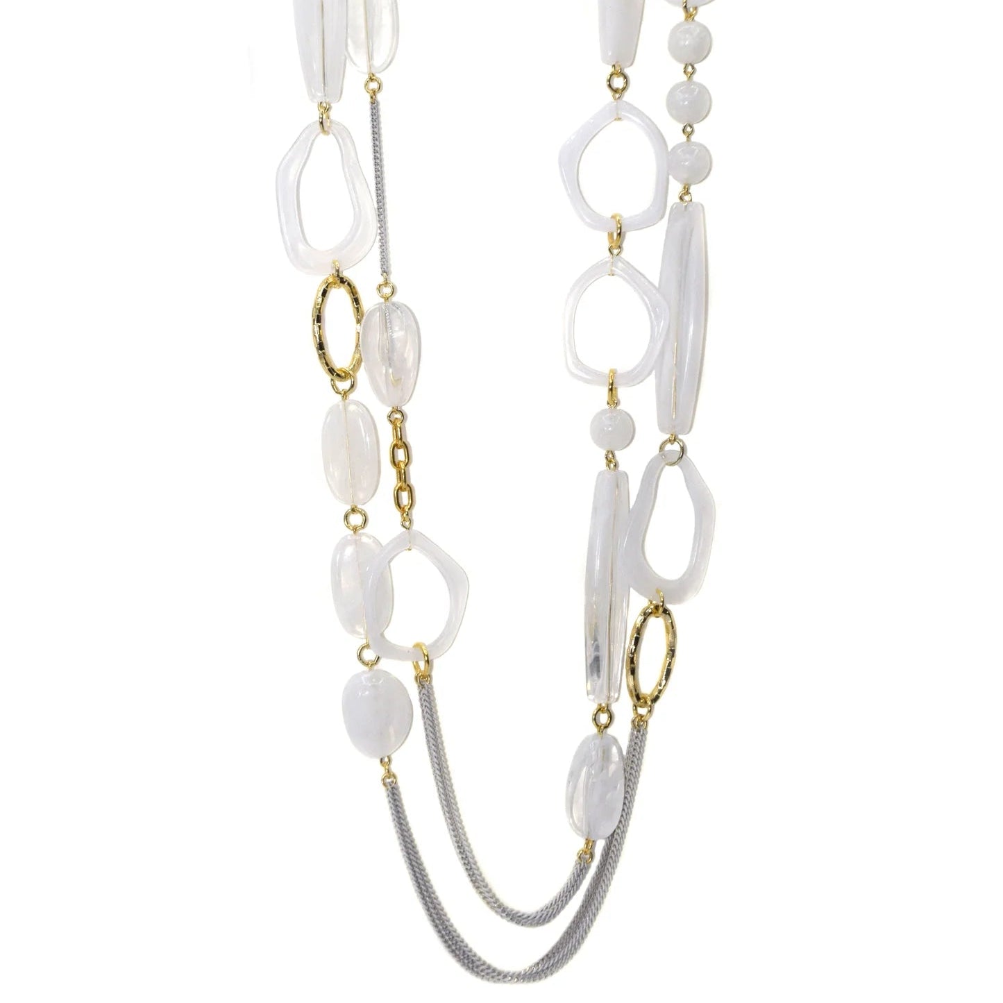 LONG MULTI-STRAIN NECKLACE WITH DETAILS OF DIFFERENT SHAPES AND TONE-ON-TONE CHAIN