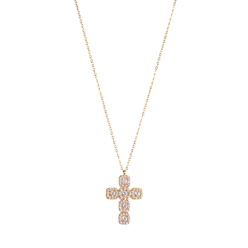 THIN CHOKER NECKLACE WITH CROSS PENDANT WITH RHINESTONE