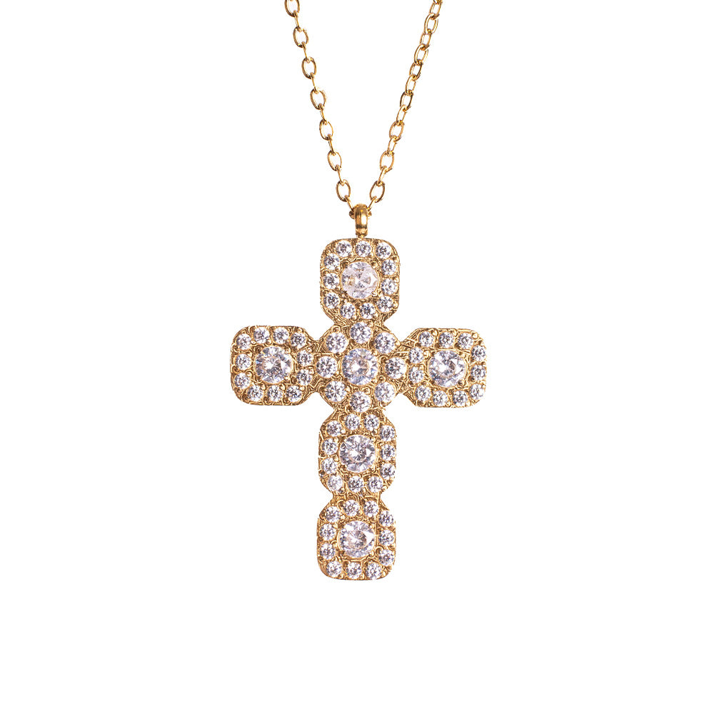 THIN CHOKER NECKLACE WITH CROSS PENDANT WITH RHINESTONE