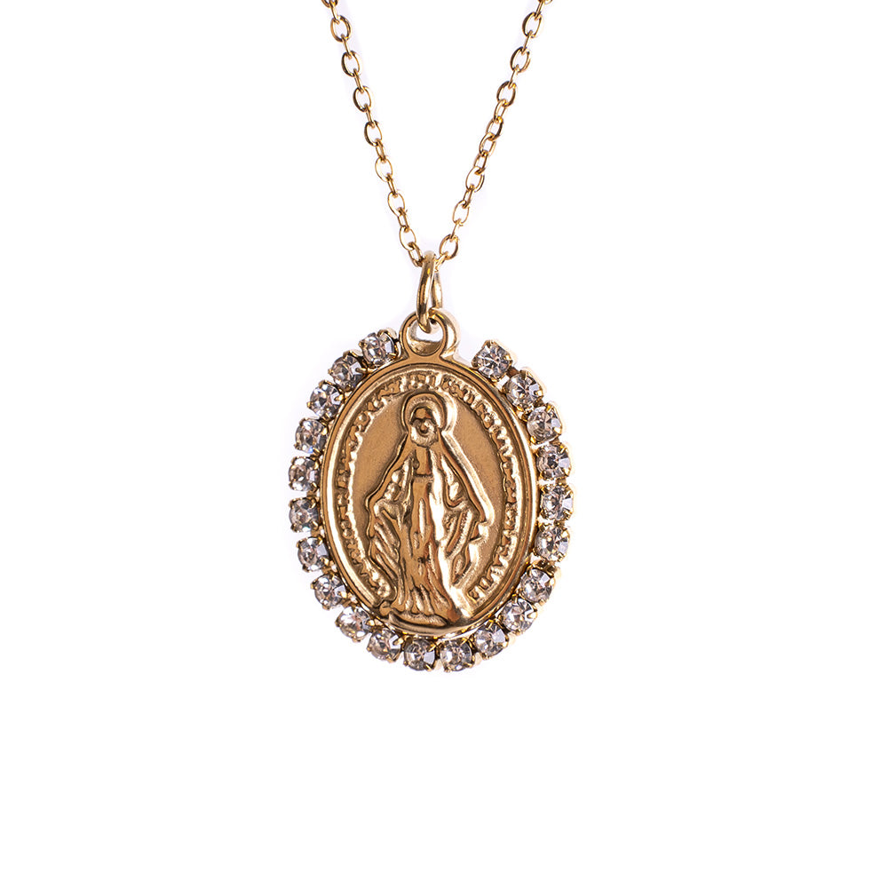 FINE CHOKER NECKLACE WITH MADONNINA WITH RHINESTONE