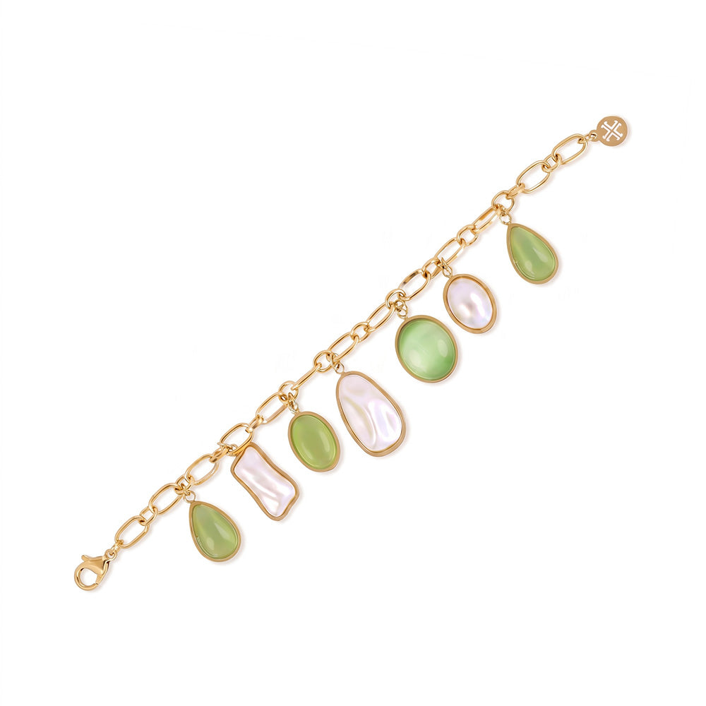 BRACCIALE MORBIDO CON PIETRE E PERLE PENDENTI