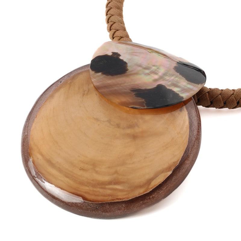 BRAIDED CHOKER NECKLACE DOUBLE STONE PENDANT