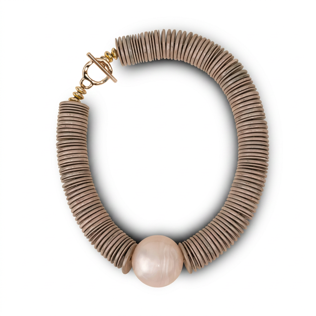 CHOKER NECKLACE WITH DISCS AND CENTRAL PEARL