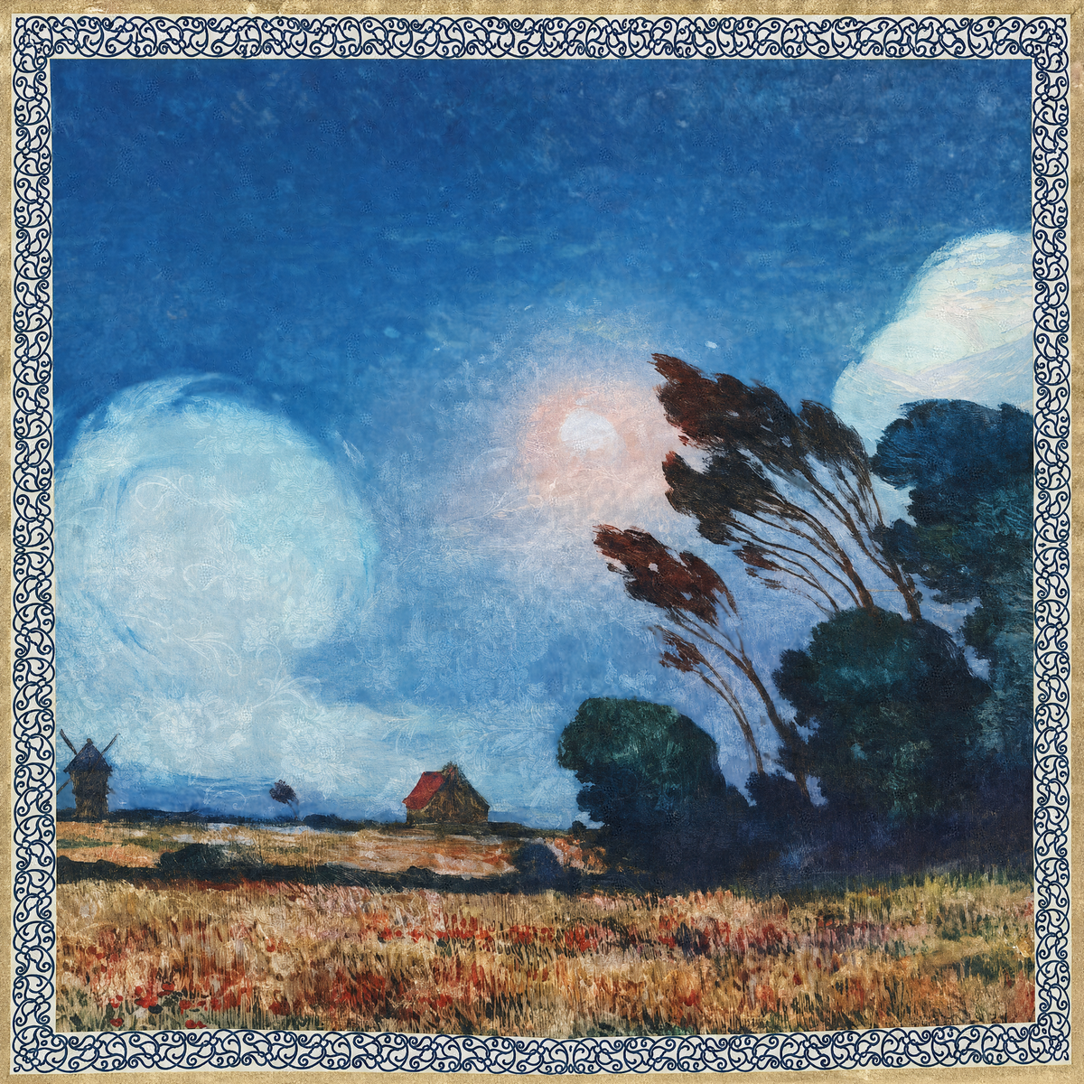 SCIARPA LEGGERA CON PAESAGGIO DIPINTO