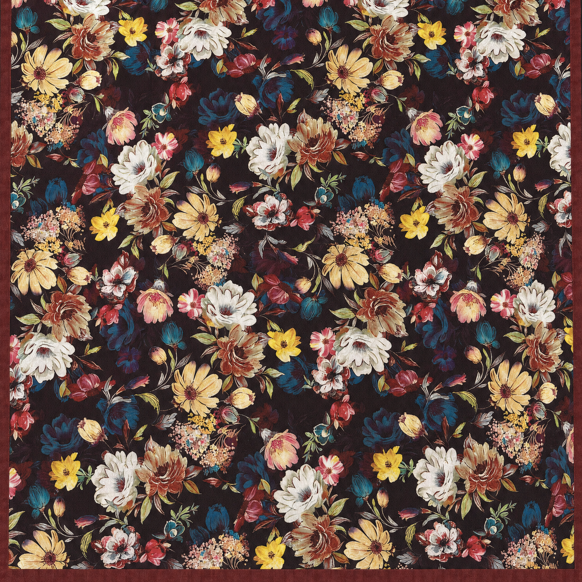 SCIARPA LEGGERA QUADRATA CON PEONIE E FIORI GIAPPONESI