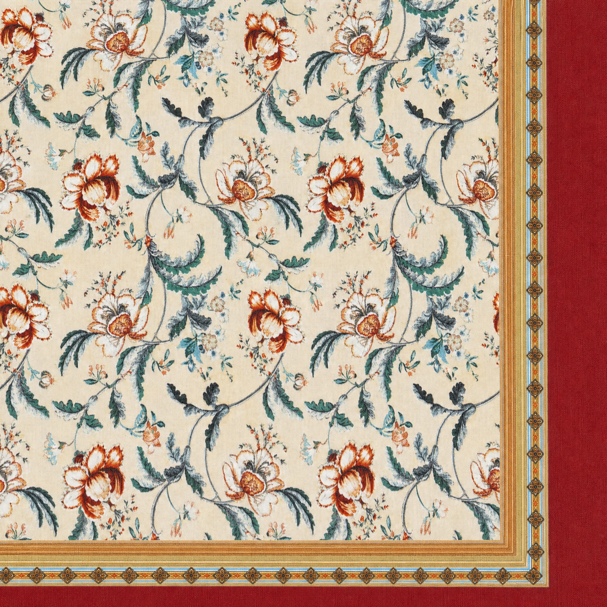 SCIARPA FOULARD DA COLLO CON FIORI E CORNICE MARRONE