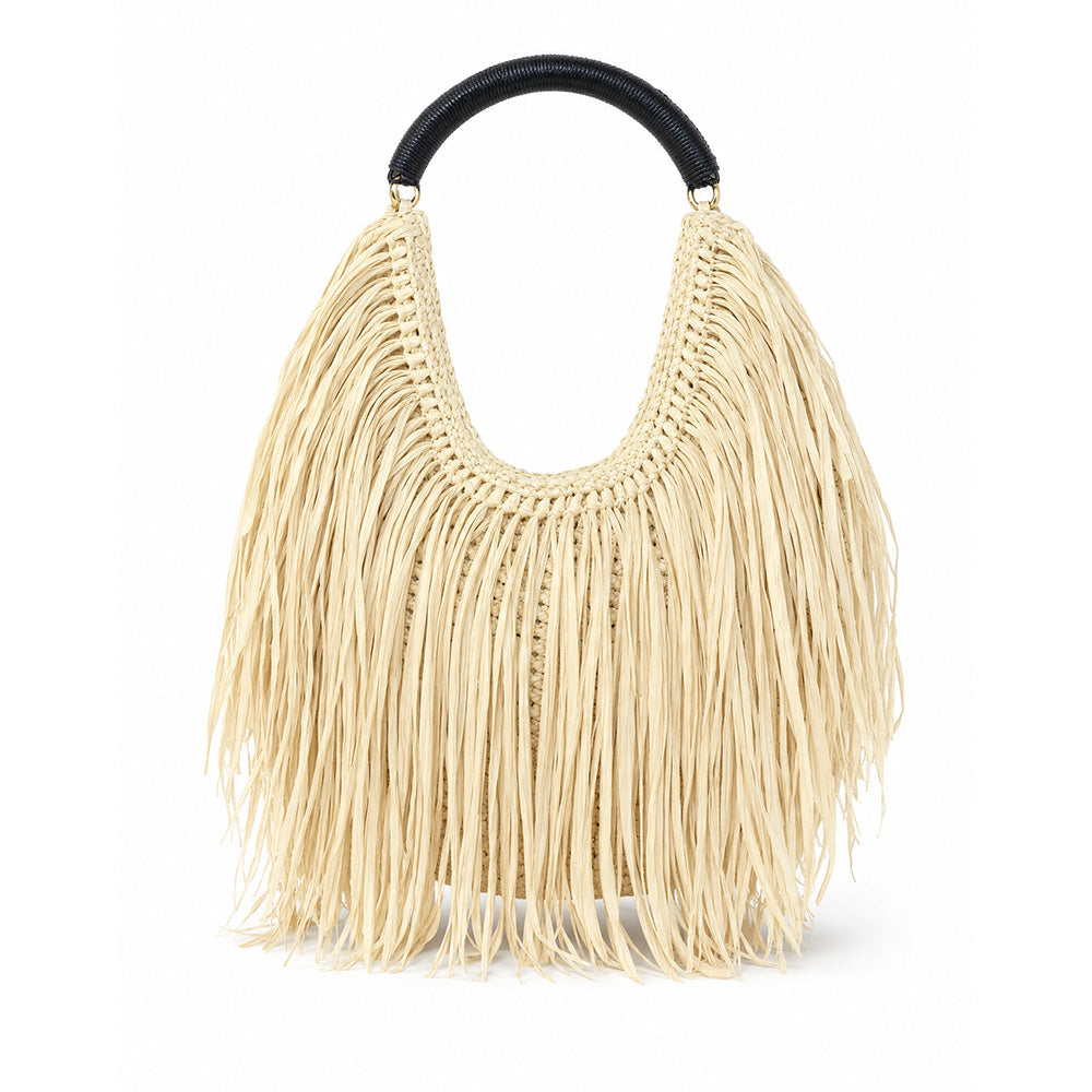 BORSA A SPALLA EFFETTO PAGLIA CON FRANGE