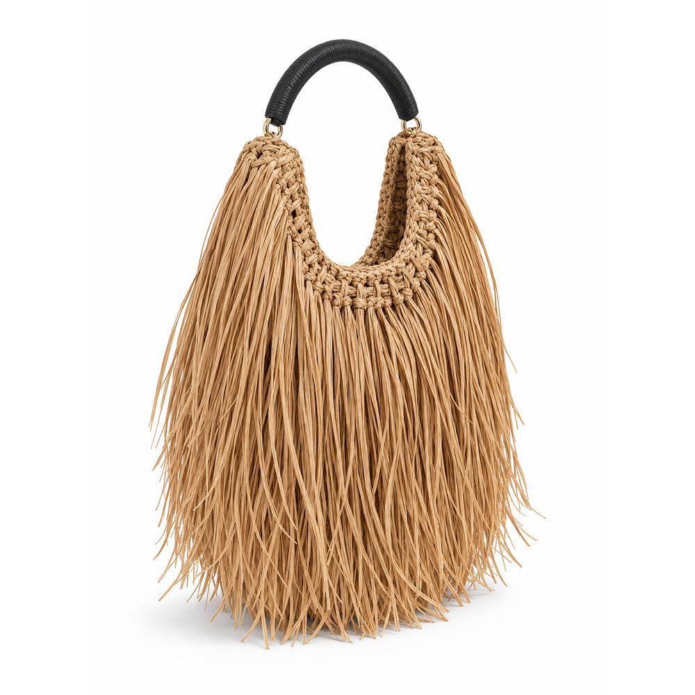 BORSA A SPALLA EFFETTO PAGLIA CON FRANGE