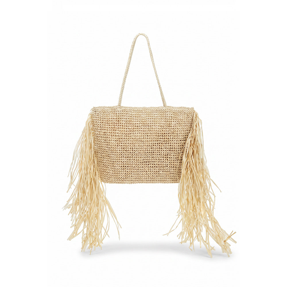 BORSA A SPALLA EFFETTO PAGLIA CON FRANGE