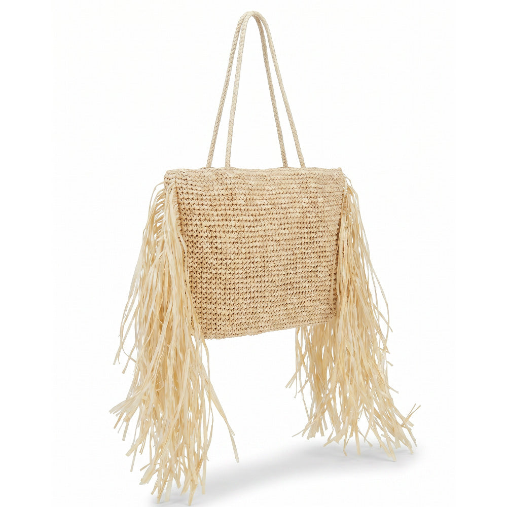 BORSA A SPALLA EFFETTO PAGLIA CON FRANGE