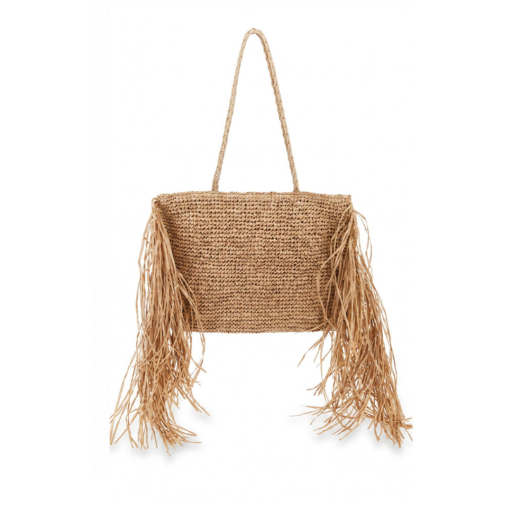 BORSA A SPALLA EFFETTO PAGLIA CON FRANGE