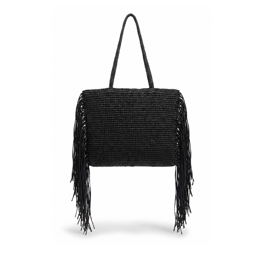 BORSA A SPALLA EFFETTO PAGLIA CON FRANGE