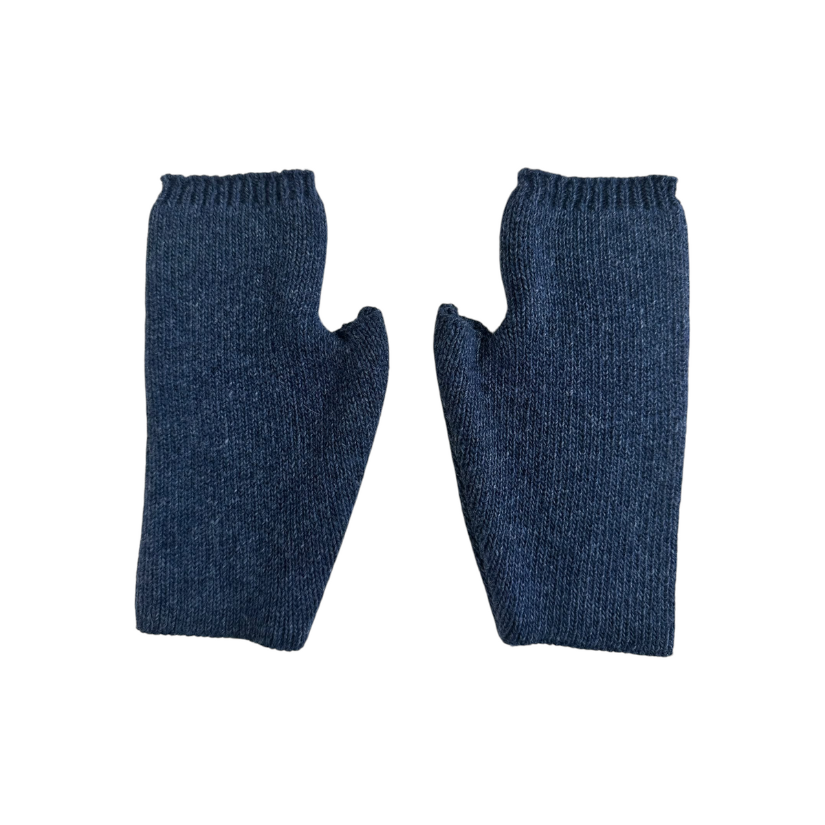 Guanti senza dita Fanatikerie in maglia blu tinta unita con polsini a coste, ideali per l'inverno