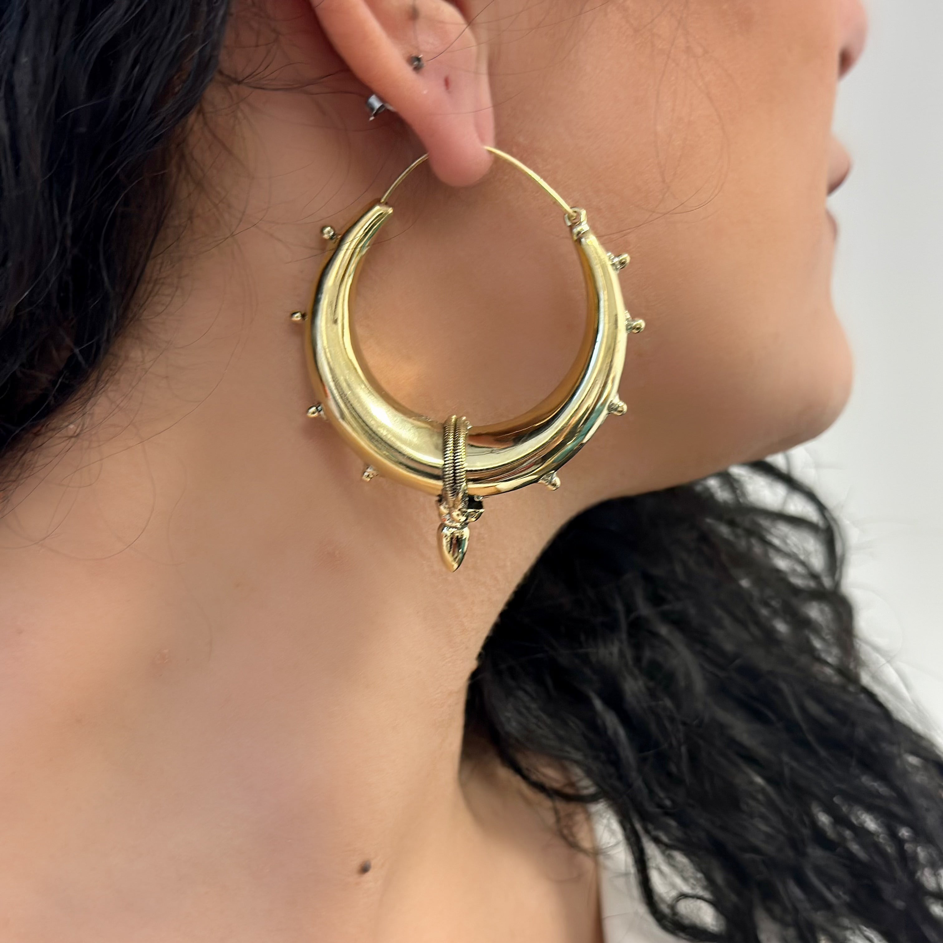LARGE HOOP EARRINGS WITH STUDS AND PENDANT