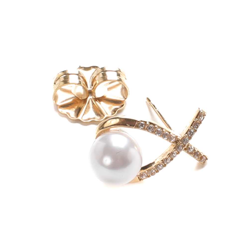 X-SHAPED PEARL AND RHINESTONE STUD EARRINGS