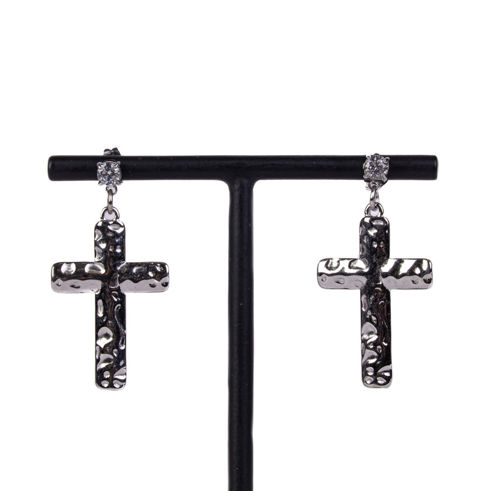 ORECCHINI PENDENTI A CROCE SU PUNTO LUCE A LOBO