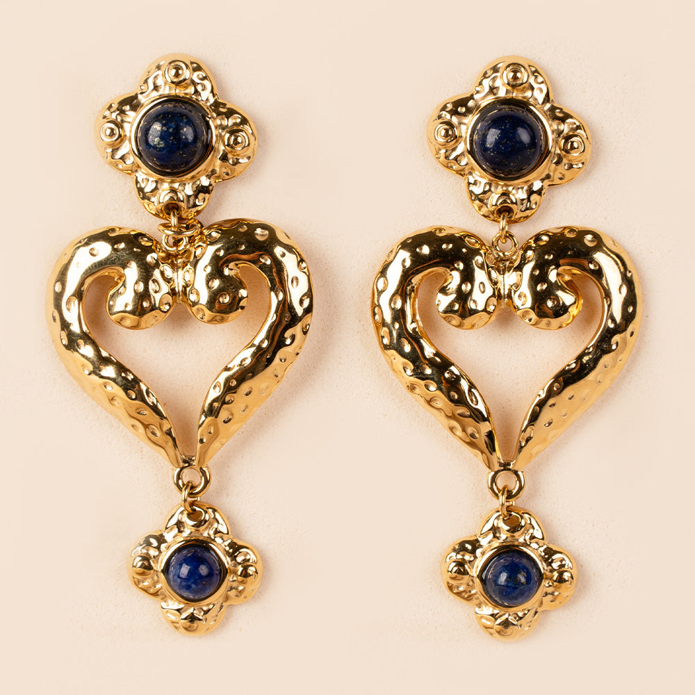 ORECCHINI PENDENTI CON CUORE E PIETRA