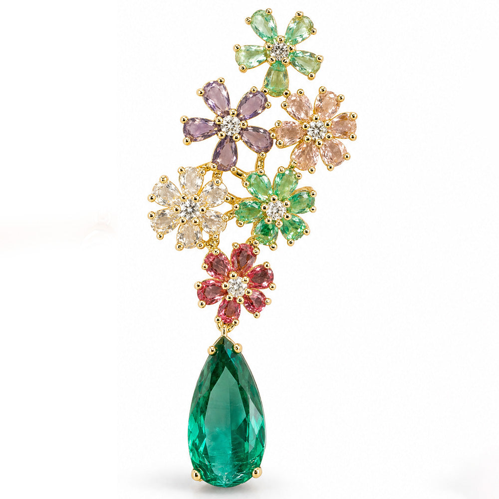 ORECCHINI PENDENTI CON FIORI E GOCCIA