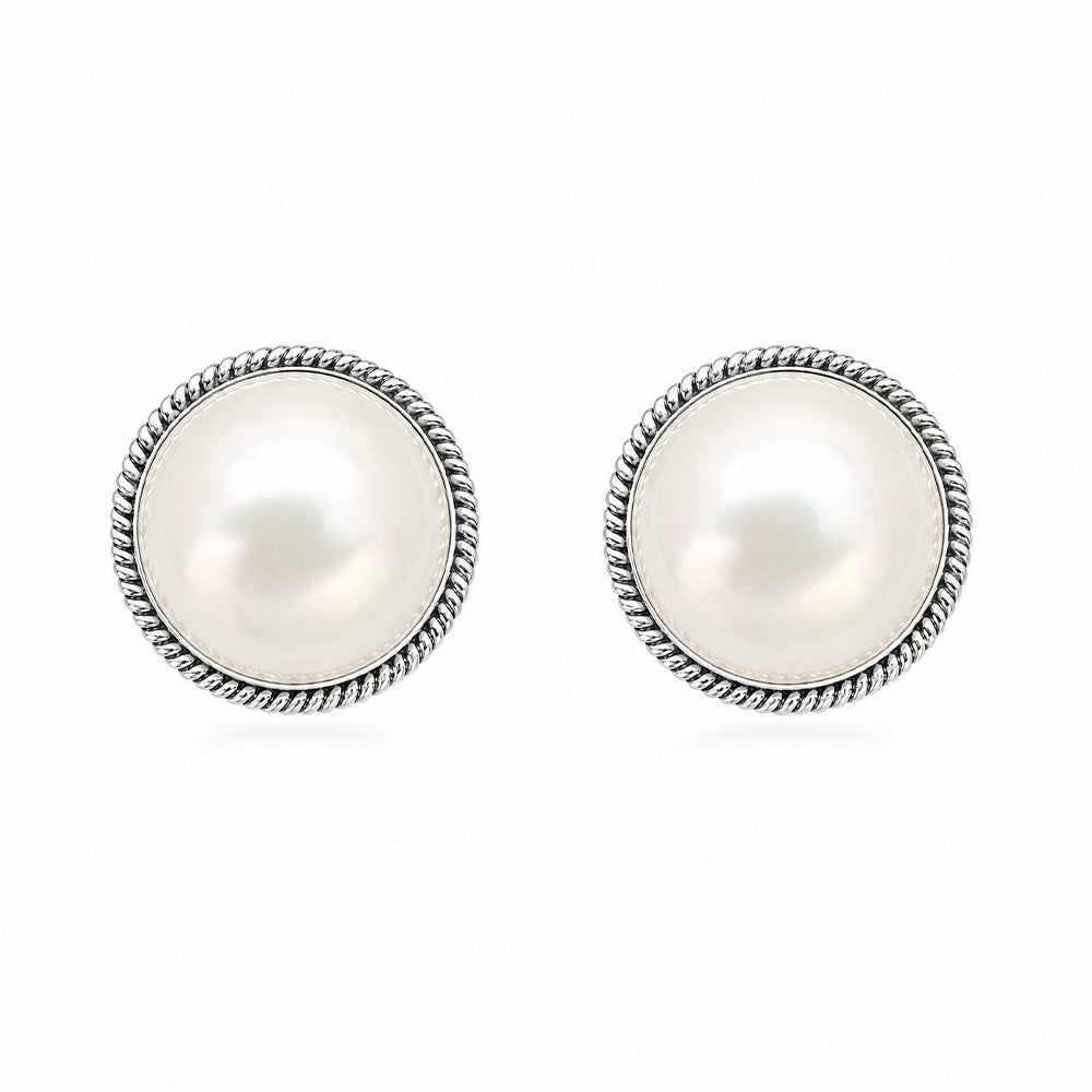 ORECCHINI CON CLIP A BOTTONE CON PERLA GRANDE E CORNICE