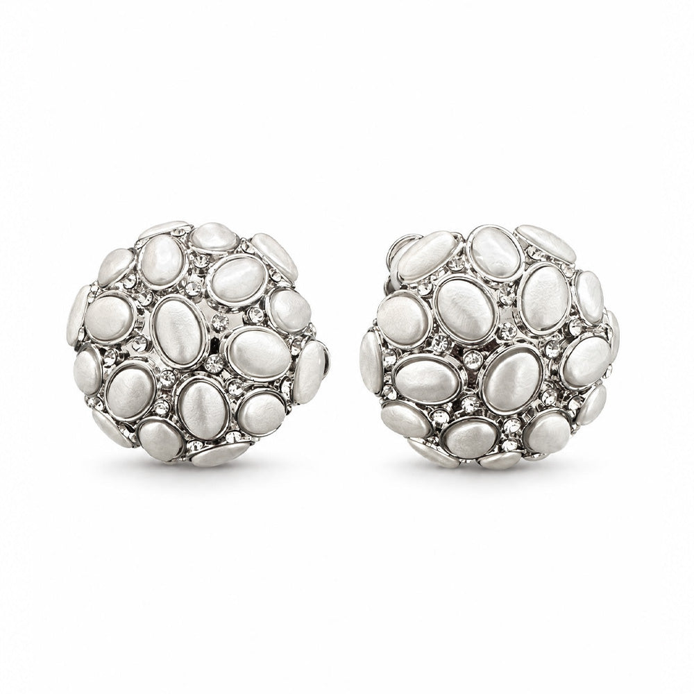 ORECCHINI A CLIP CON PERLE OVALI E STRASS