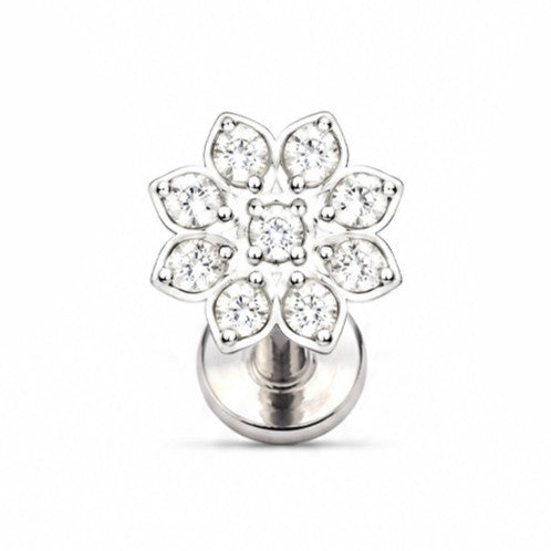 ORECCHINO PIERCING CON STRASS A FORMA DI FIORE