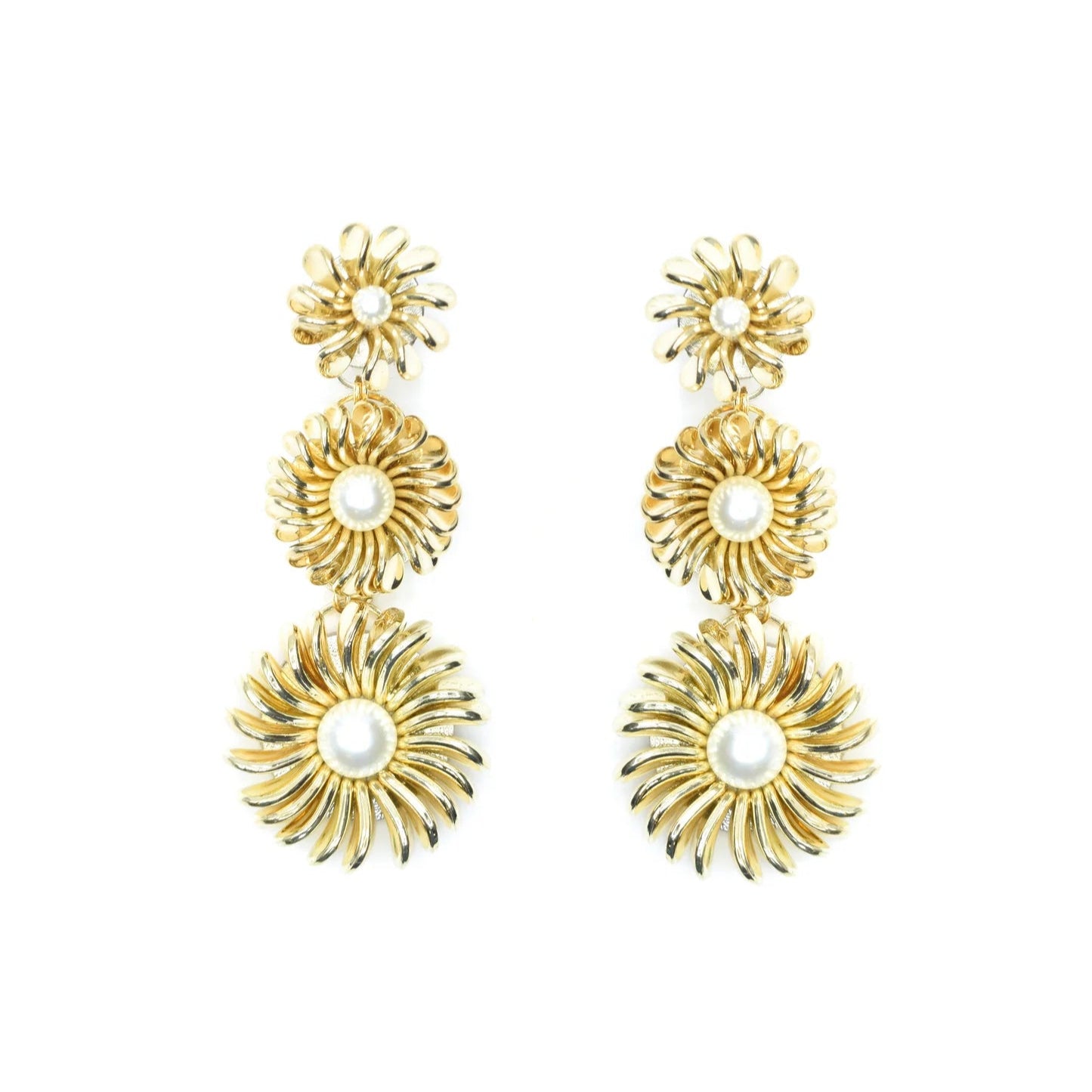 ORECCHINI A CLIP PENDENTI CON TRE FIORI DI DIVERSA GRANDEZZA