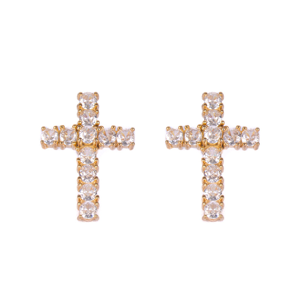 CROSS DANGLING EARRINGS WITH RHINESTONE