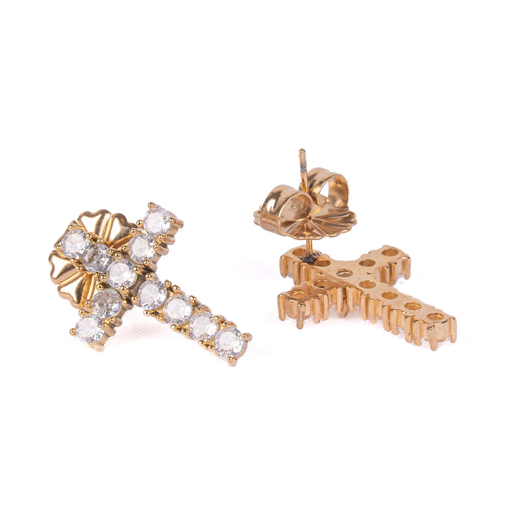 CROSS DANGLING EARRINGS WITH RHINESTONE