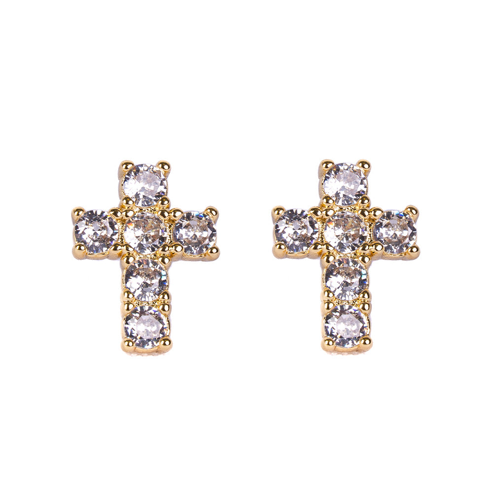 CROSS AND RHINESTONE STUD EARRINGS