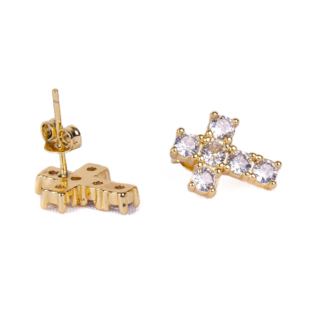 CROSS AND RHINESTONE STUD EARRINGS