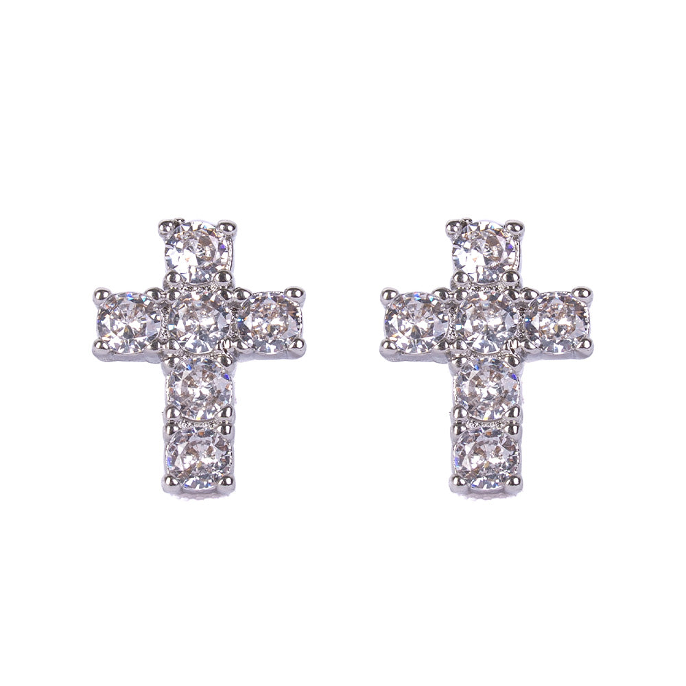 CROSS AND RHINESTONE STUD EARRINGS