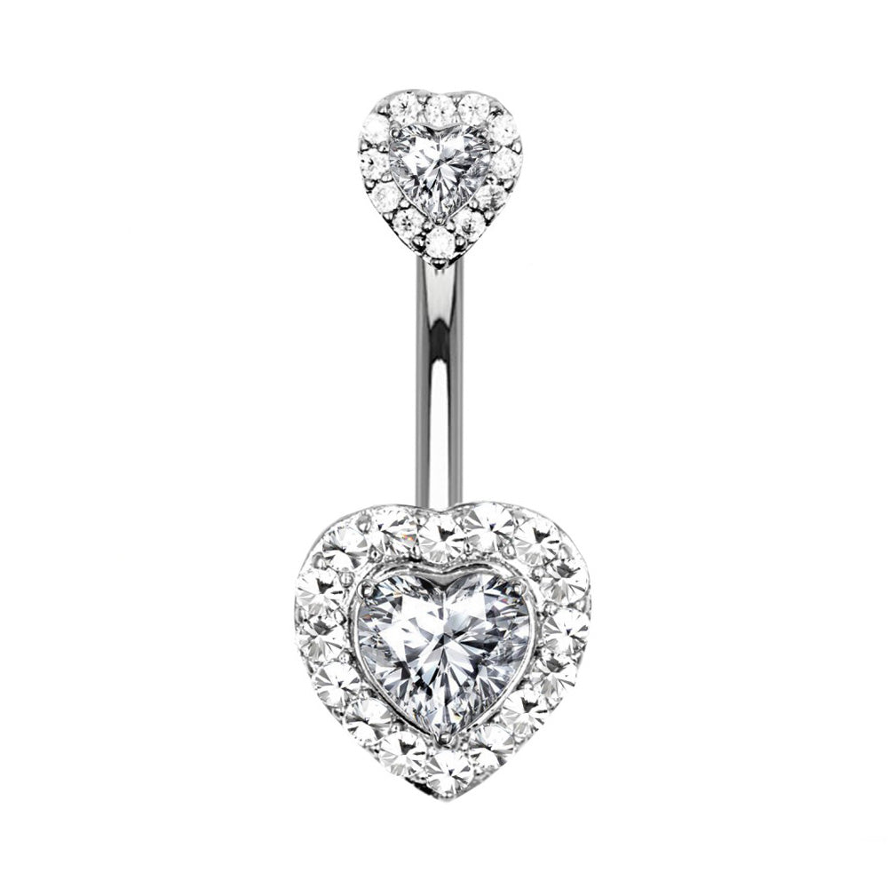 Banana Navel Piercing with Heart-Shaped Crystals