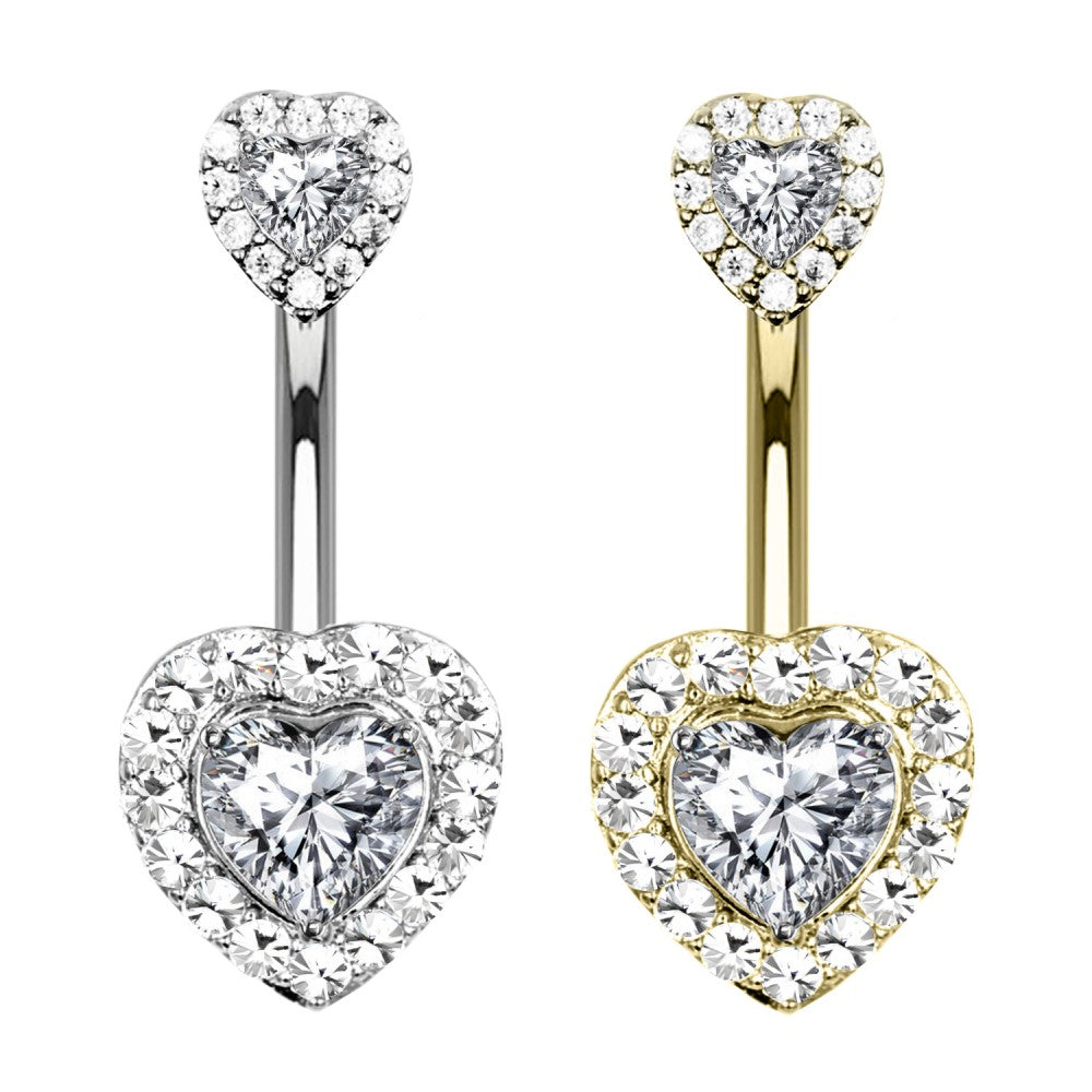Banana Navel Piercing with Heart-Shaped Crystals