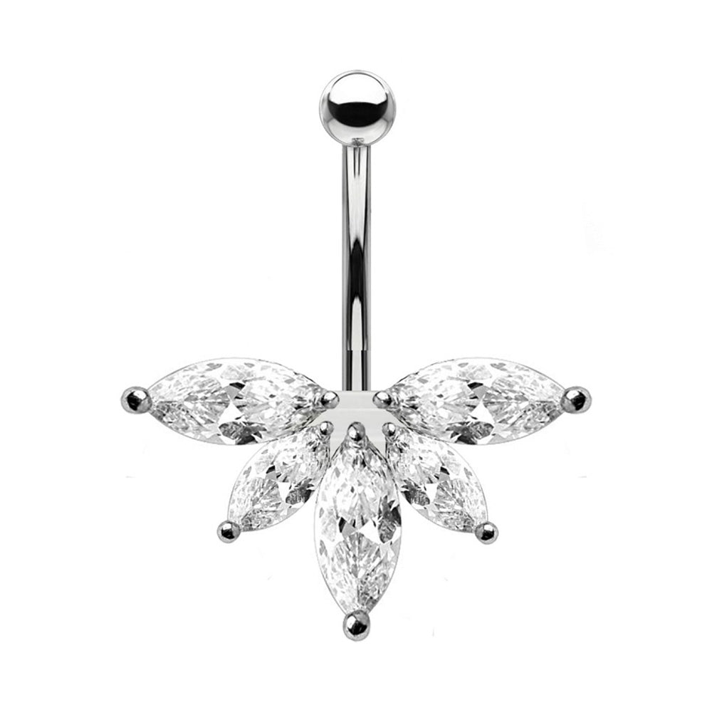 PIERCING BANANA NAVEL OMBELICO CON CRISTALLI A FOGLIA D'ACERO