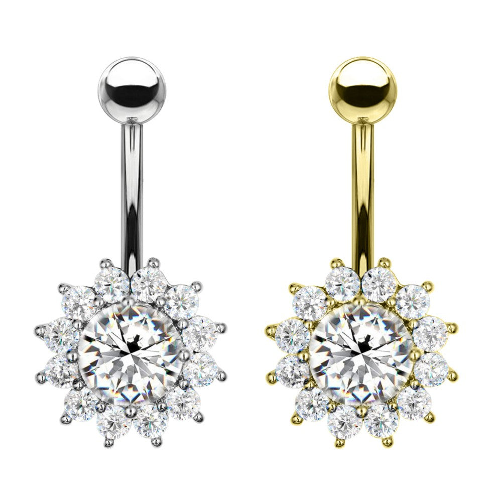 PIERCING BANANA NAVEL OMBELICO CON CRISTALLI A SOLE