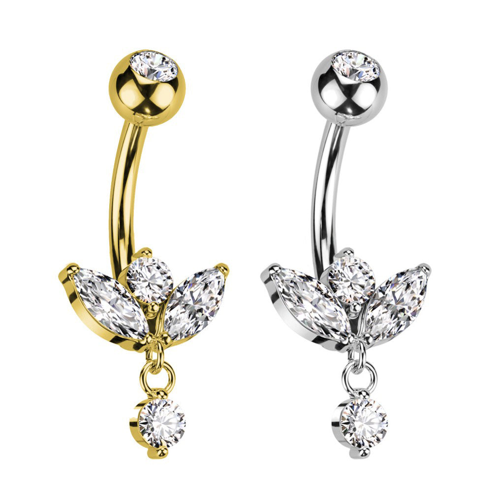 Banana Navel Piercing with Leaf-Shaped Crystals