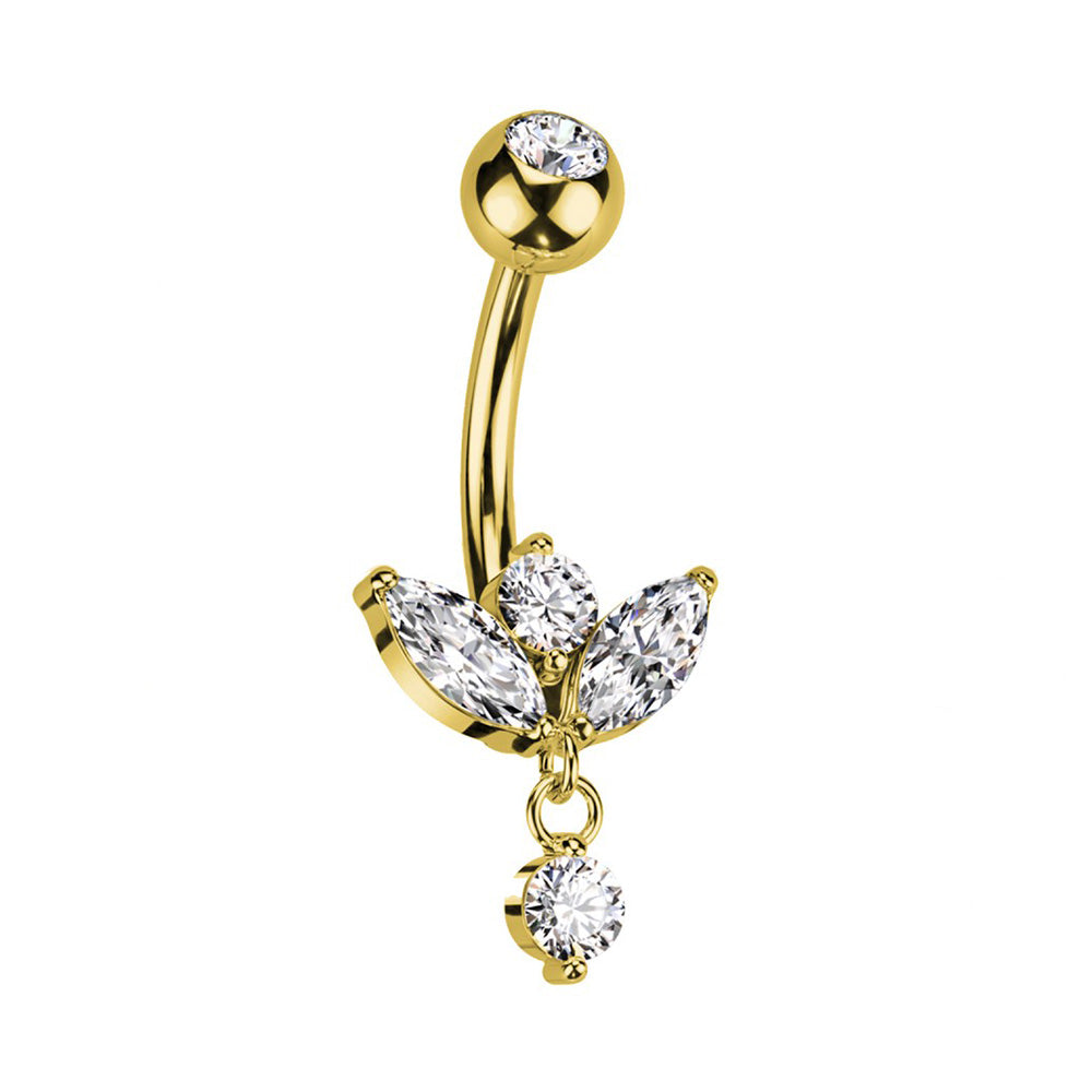 Banana Navel Piercing with Leaf-Shaped Crystals