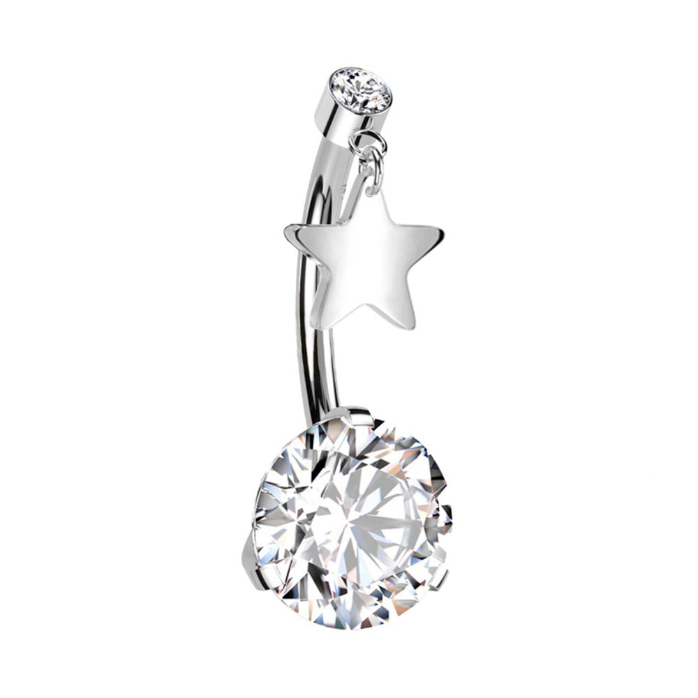 Banana Navel Piercing with Crystal and Star Pendant