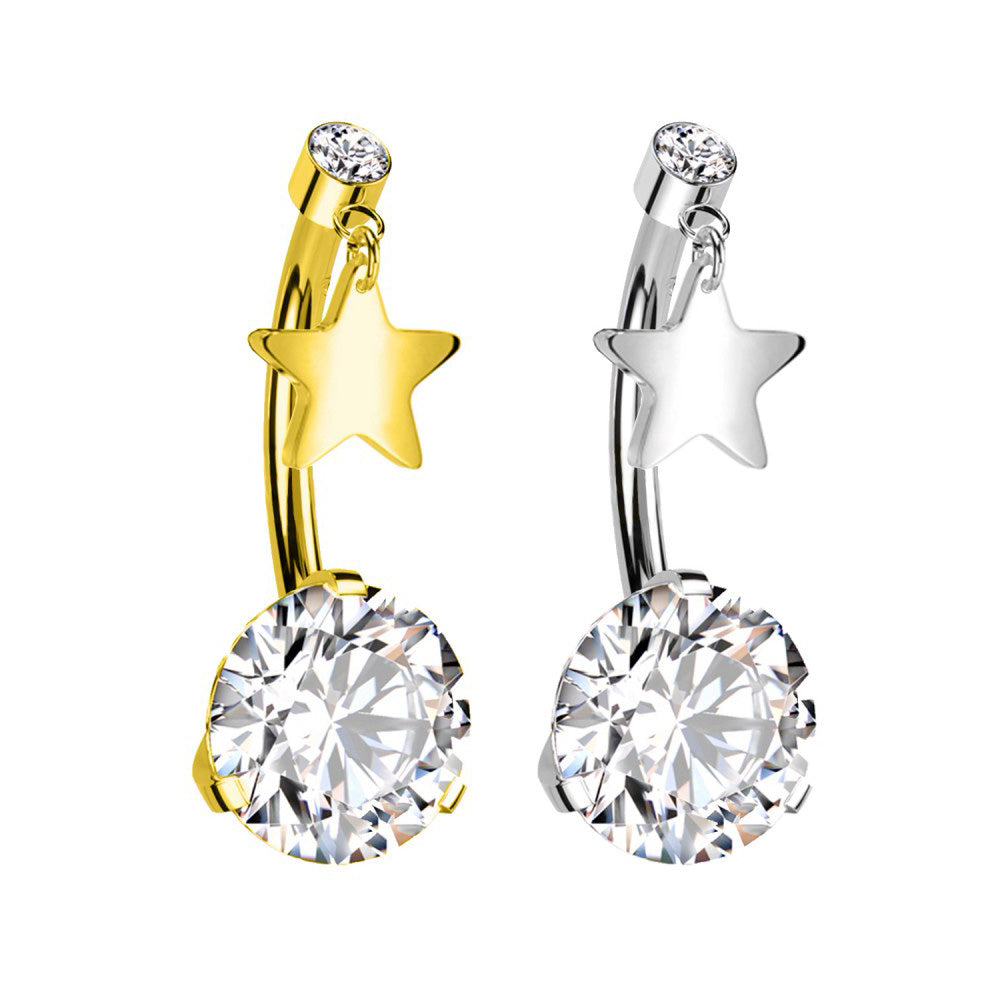 Banana Navel Piercing with Crystal and Star Pendant