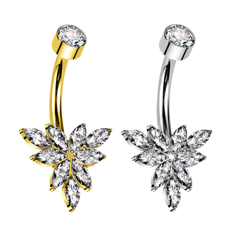 Banana Navel Piercing with Flower Crystals